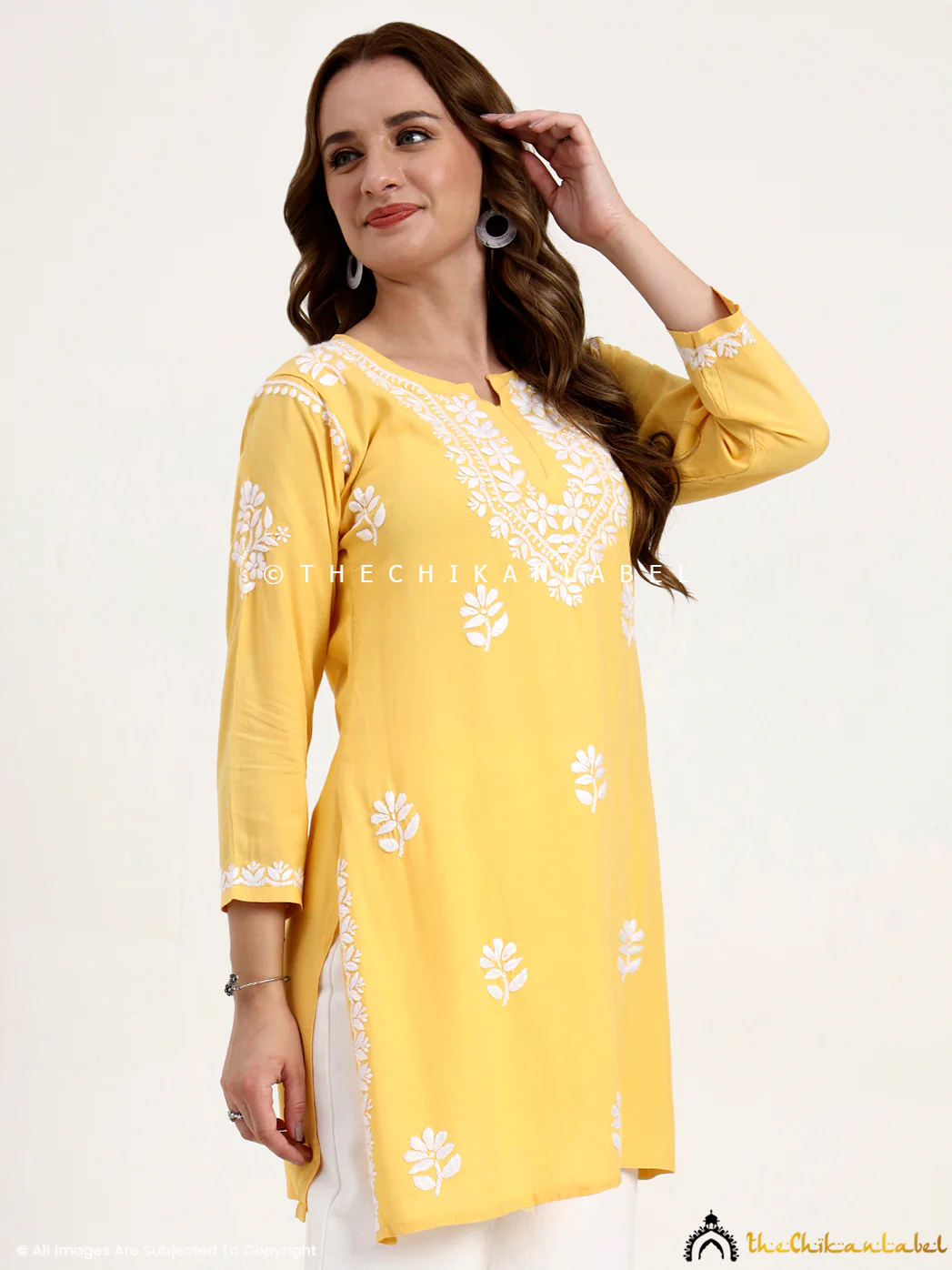 Ragavi Rayon Chikankari Short Top - Yellow - Image 5
