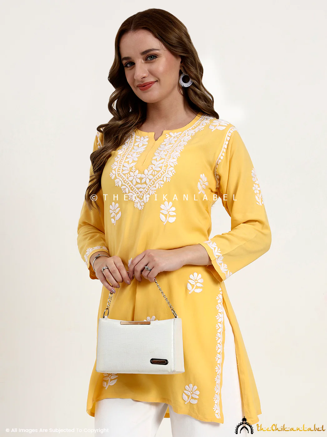 Ragavi Rayon Chikankari Short Top - Yellow - Image 6