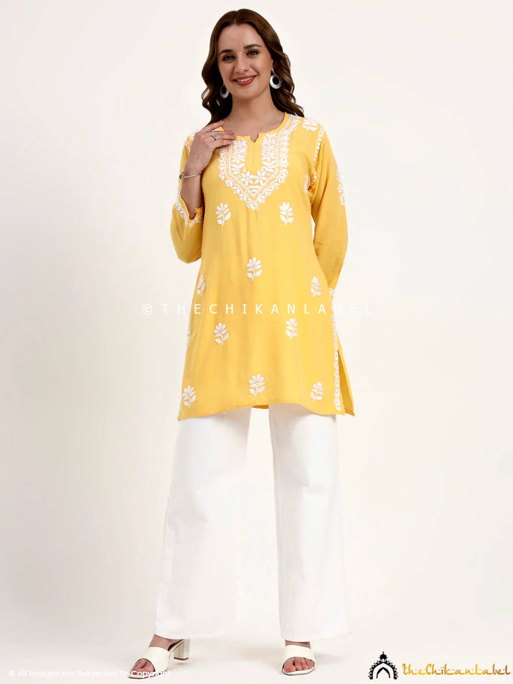 Ragavi Rayon Chikankari Short Top - Yellow - Image 7