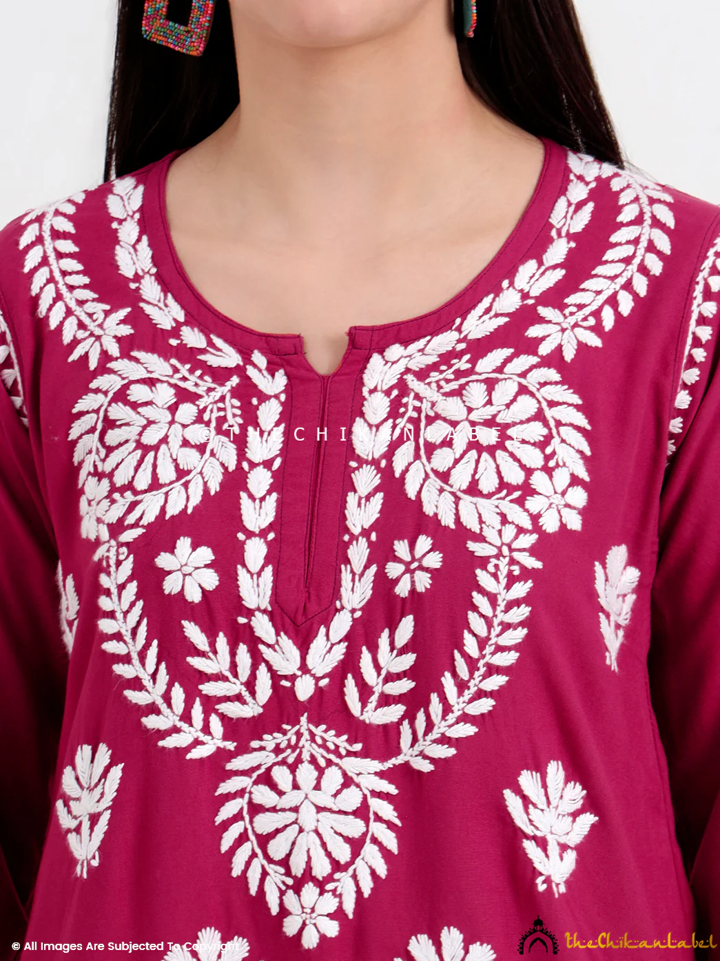 Chahat Rayon Chikankari Short Top - Rani Pink - Image 2