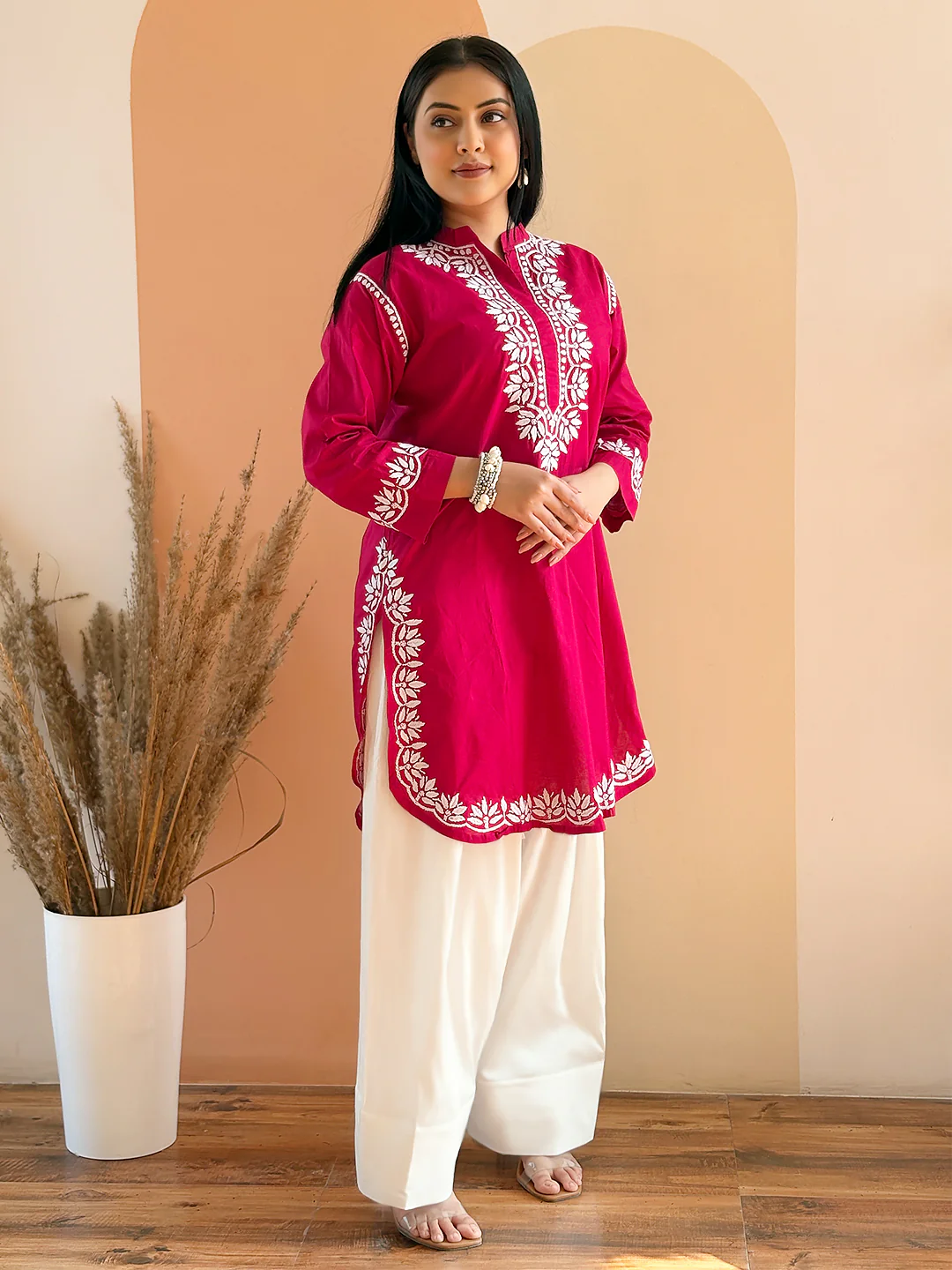 Rani Pink Cotton Chikankari Farshi Salwar Set - Image 3