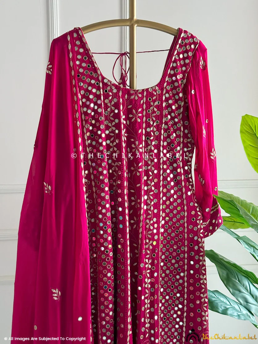 Rani Pink Sufiya Viscose Chikankari Anarkali - Image 2