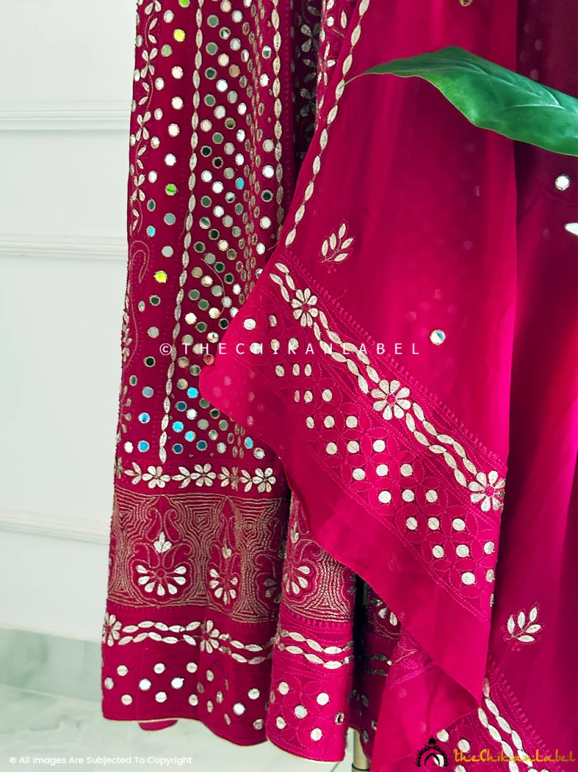Rani Pink Sufiya Viscose Chikankari Anarkali - Image 3