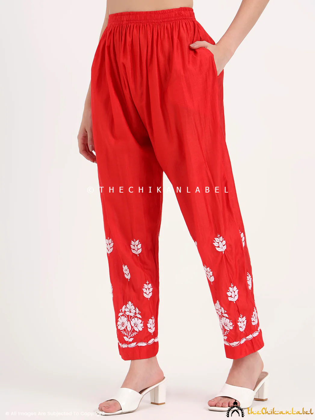 Aasia Chanderi Chikankari Kurti Palazzo Set - Red - Image 7