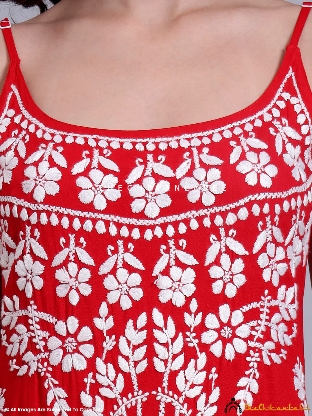 Aliza Modal Chikankari Strappy Long Kurta - Red - Image 2
