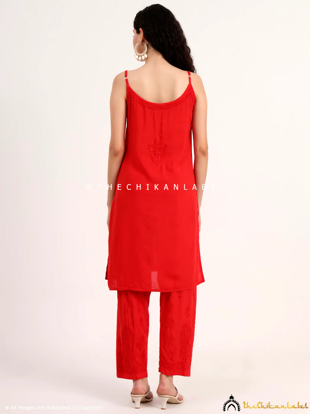 Avleen Modal Chikankari Strappy Set - Red - Image 3