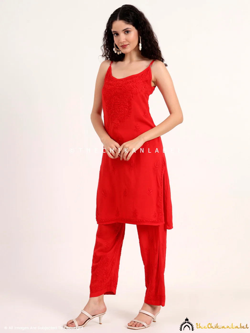 Avleen Modal Chikankari Strappy Set - Red - Image 4