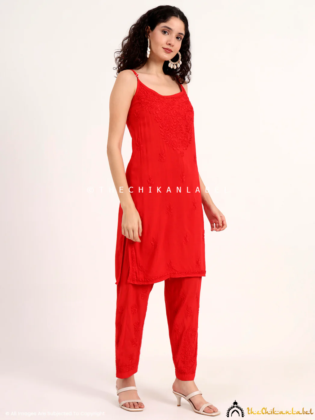 Avleen Modal Chikankari Strappy Set - Red - Image 5