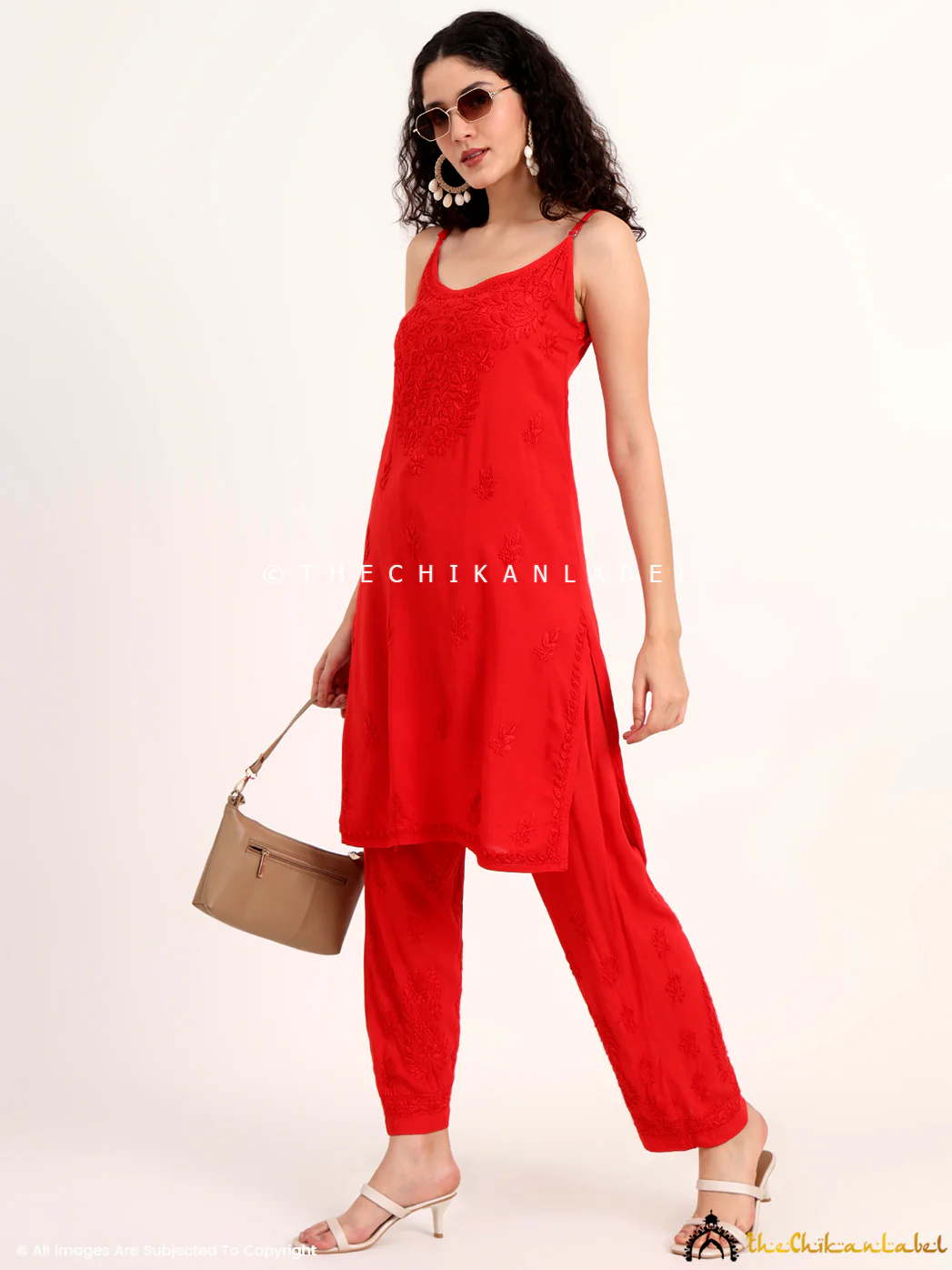Avleen Modal Chikankari Strappy Set - Red - Image 6