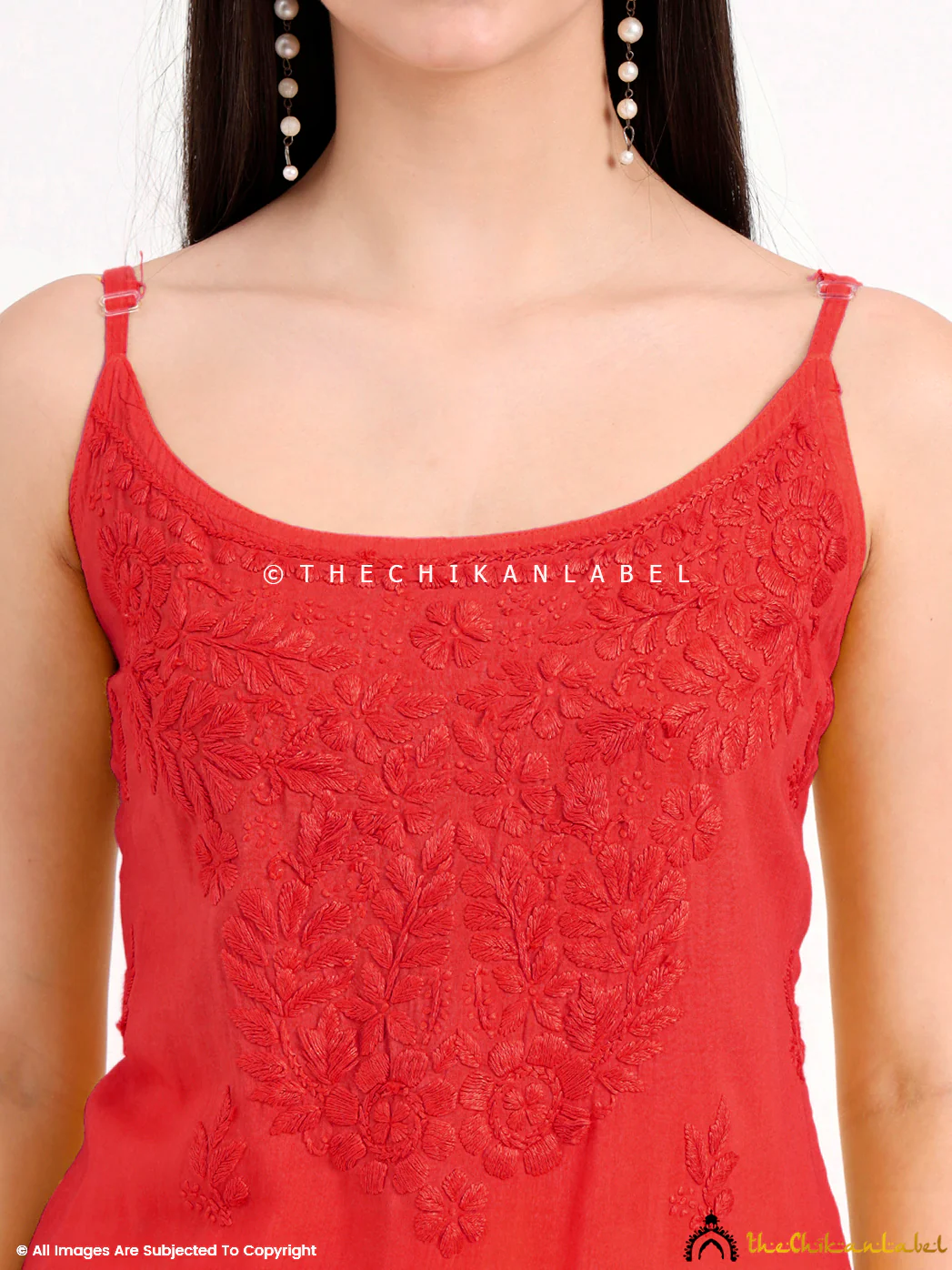 Avleen Modal Chikankari Strappy Short Kurta - Red - Image 2