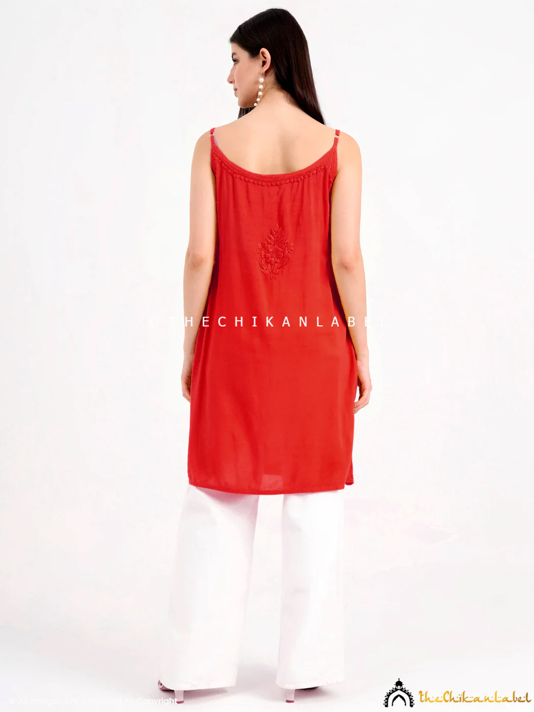 Avleen Modal Chikankari Strappy Short Kurta - Red - Image 3