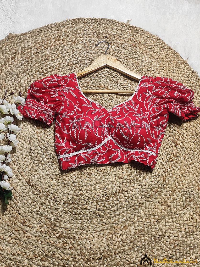Red Chikankari Blouse For Lucknowi Chikan Sarees - Image 3