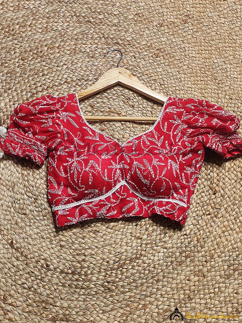 Red Chikankari Blouse For Lucknowi Chikan Sarees - Image 4