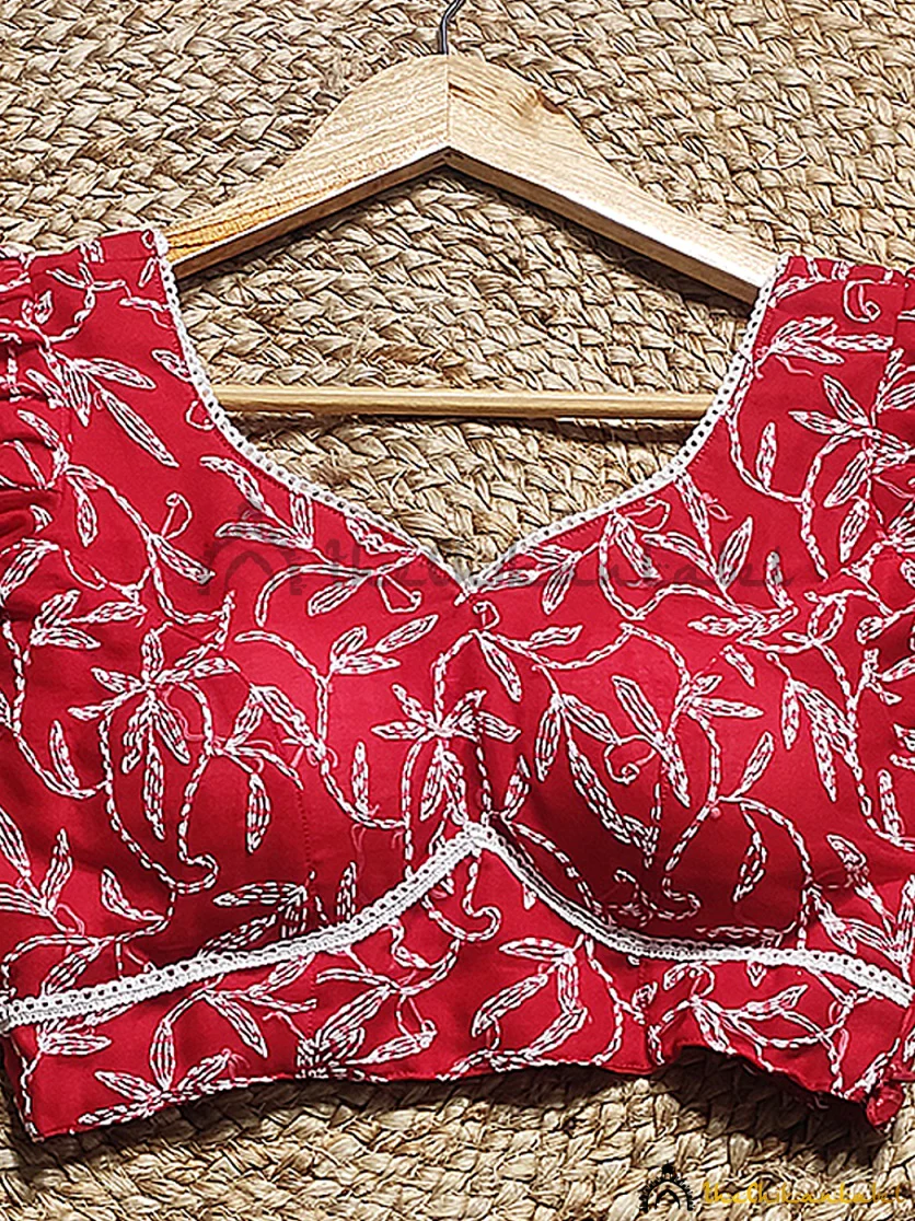 Red Chikankari Blouse For Lucknowi Chikan Sarees - Image 5