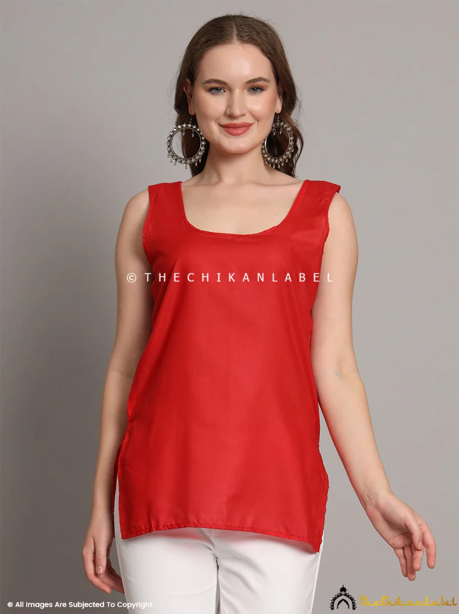 Cotton Short Camisole Inners for Kurtis & Kurta Red - Image 3