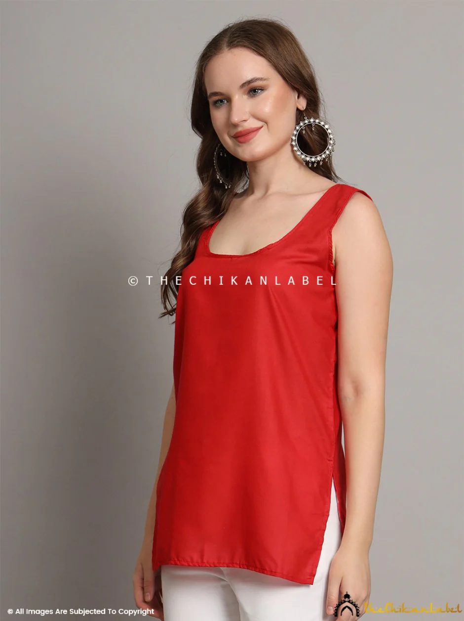 Cotton Short Camisole Inners for Kurtis & Kurta Red - Image 4