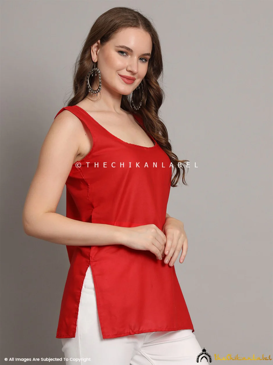 Cotton Short Camisole Inners for Kurtis & Kurta Red - Image 5