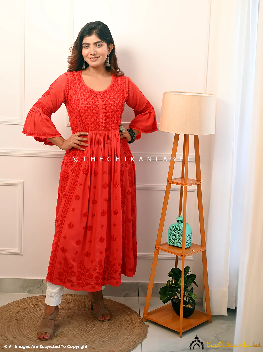 Falak Modal Chikankari Anarkali - Red