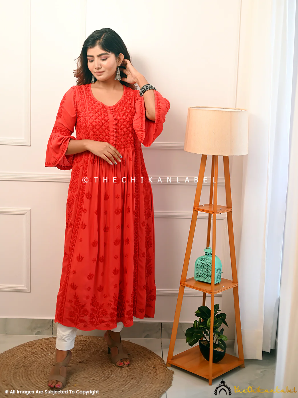 Falak Modal Chikankari Anarkali - Red - Image 2