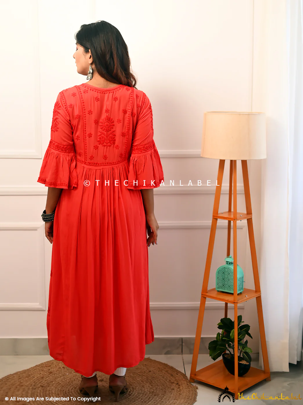 Falak Modal Chikankari Anarkali - Red - Image 3