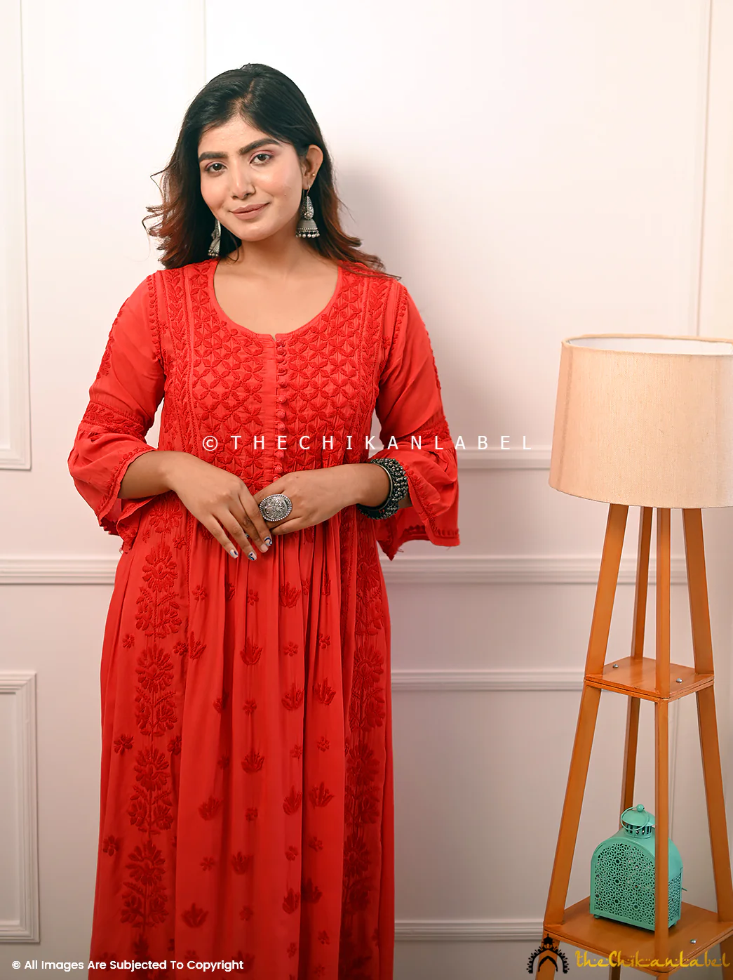 Falak Modal Chikankari Anarkali - Red - Image 4