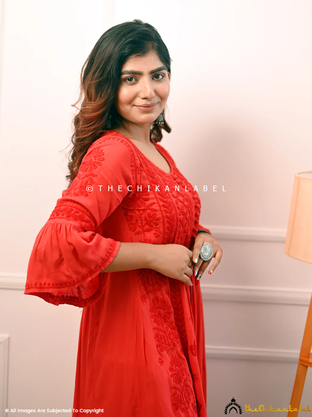 Falak Modal Chikankari Anarkali - Red - Image 5