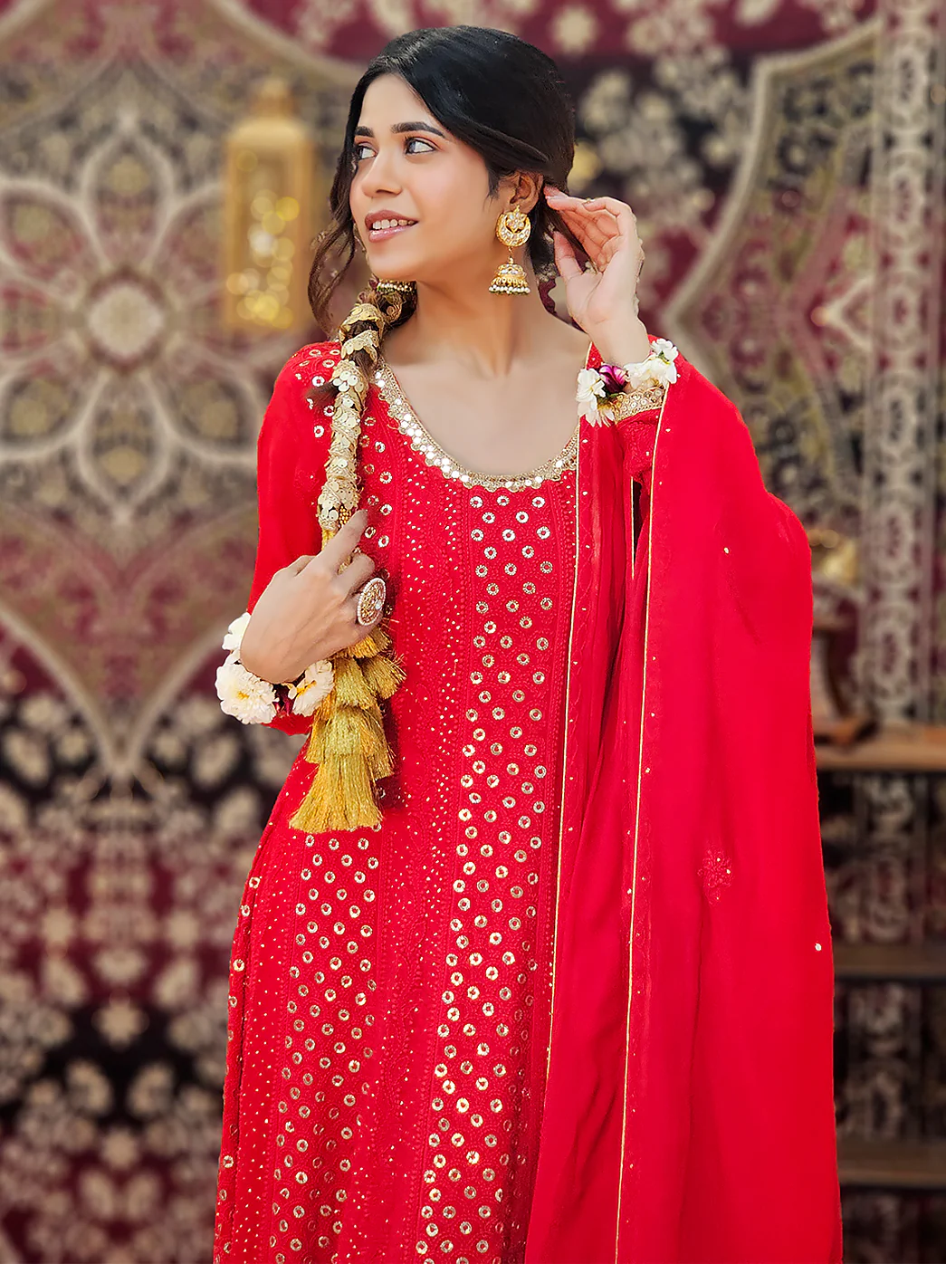 Gulmohar Viscose Chikankari Anarkali - Red - Image 2