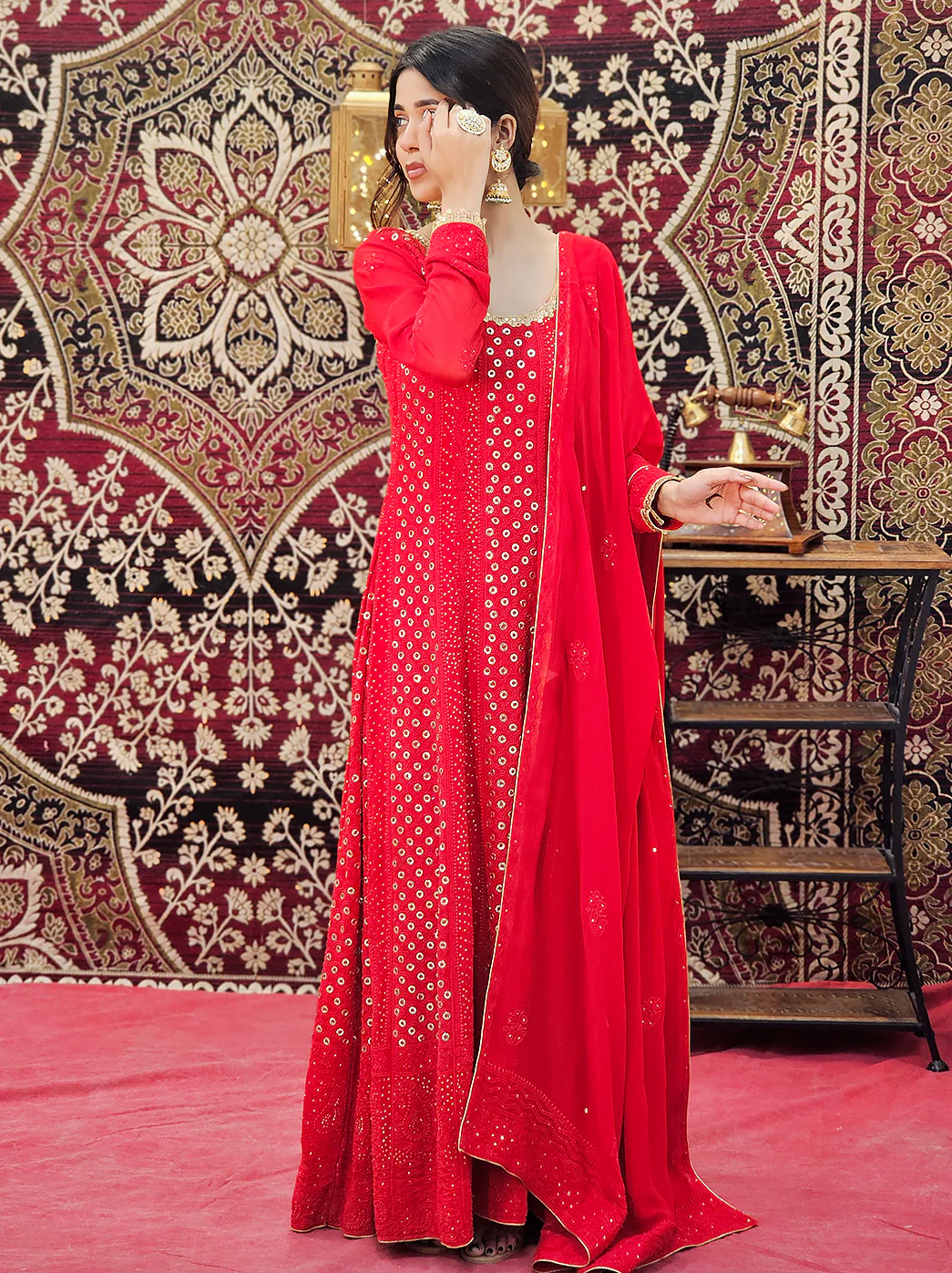 Gulmohar Viscose Chikankari Anarkali - Red - Image 4