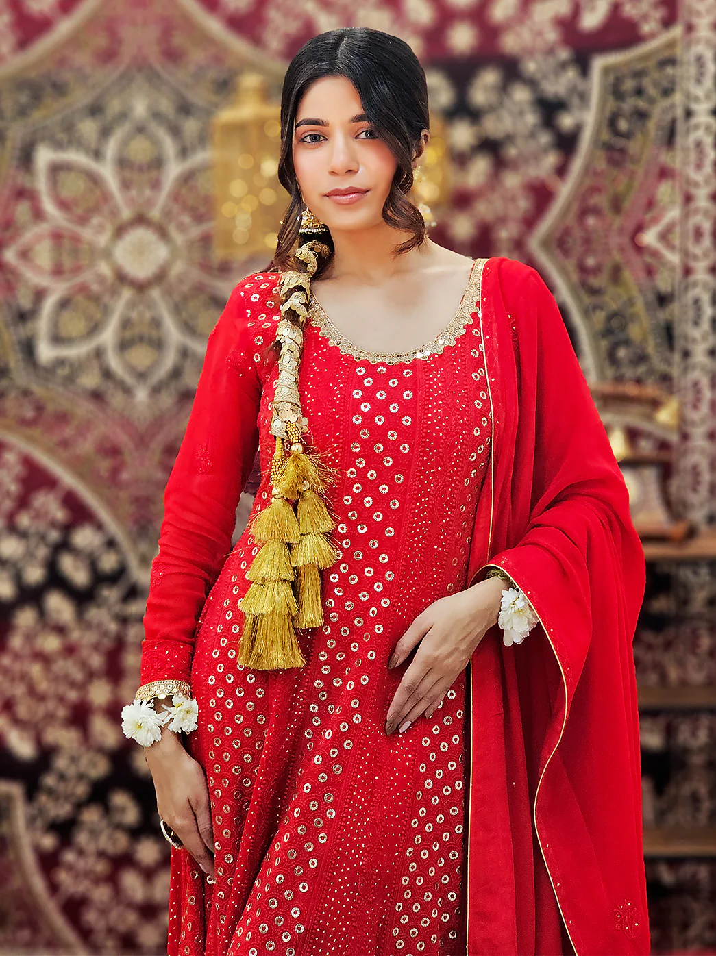 Gulmohar Viscose Chikankari Anarkali - Red - Image 5