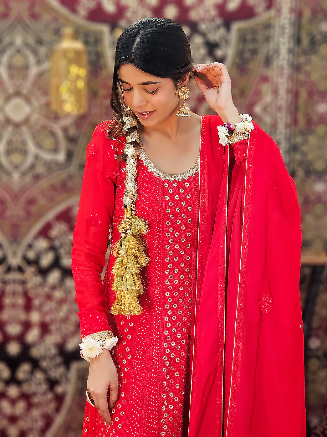Gulmohar Viscose Chikankari Anarkali - Red - Image 6