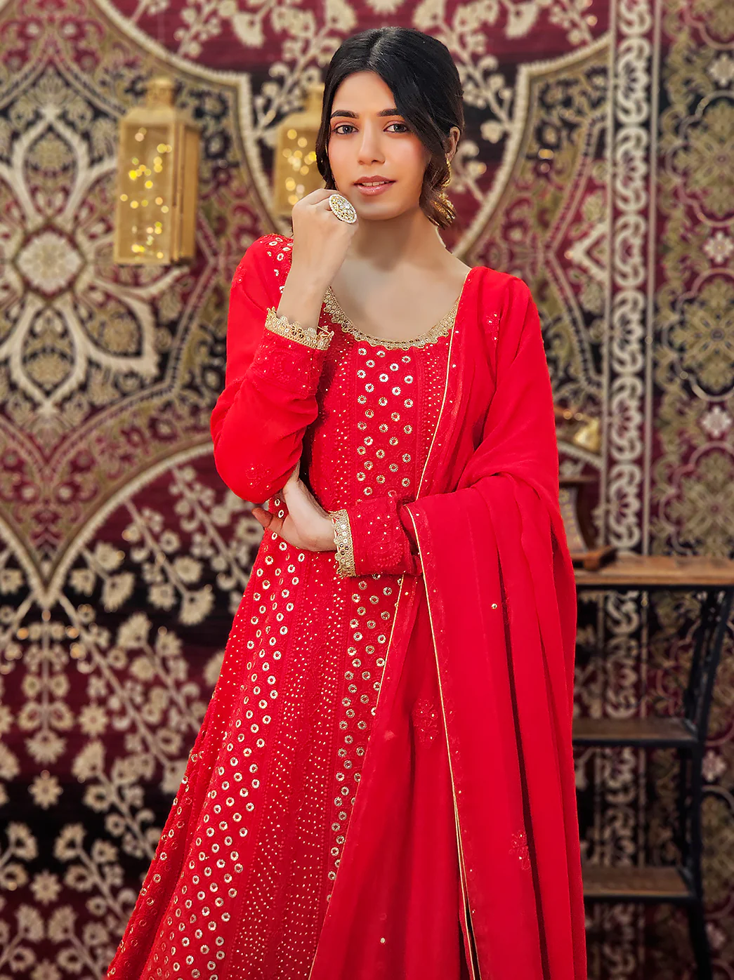 Gulmohar Viscose Chikankari Anarkali - Red - Image 7