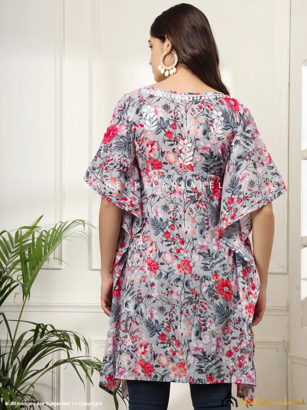 Himani Mulmul Cotton Short Kaftan - Red - Image 4