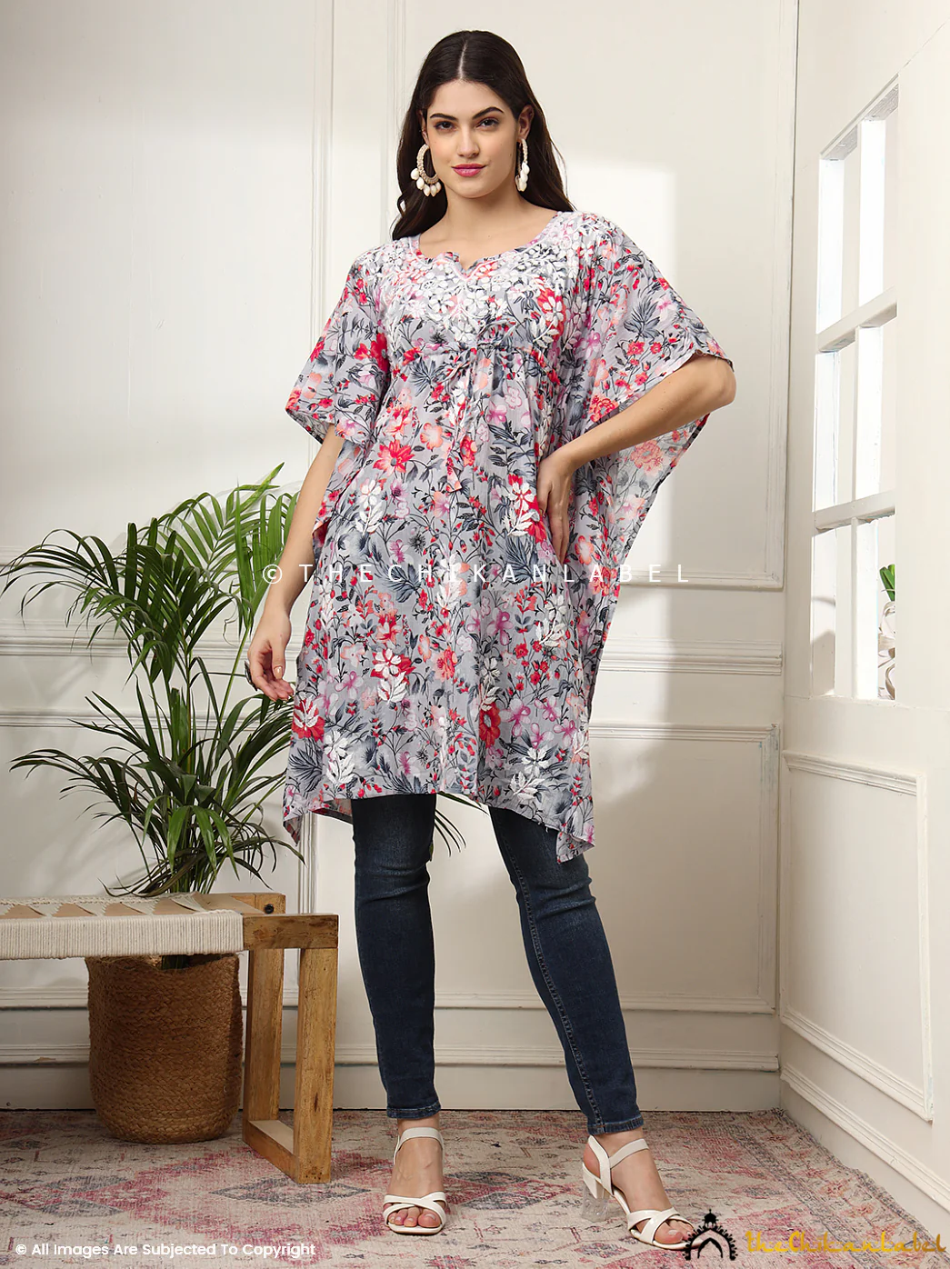 Himani Mulmul Cotton Short Kaftan - Red - Image 5