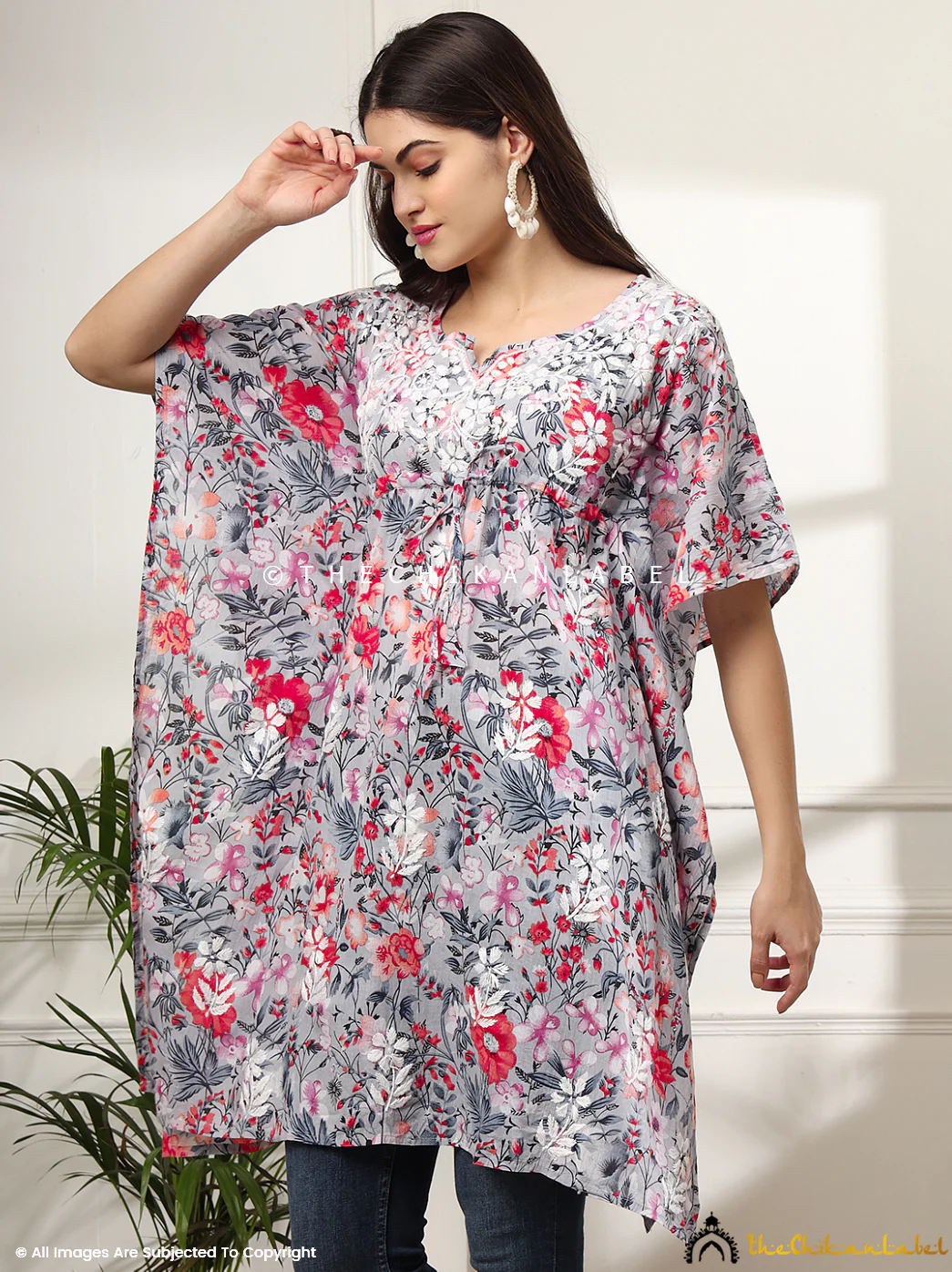 Himani Mulmul Cotton Short Kaftan - Red - Image 6
