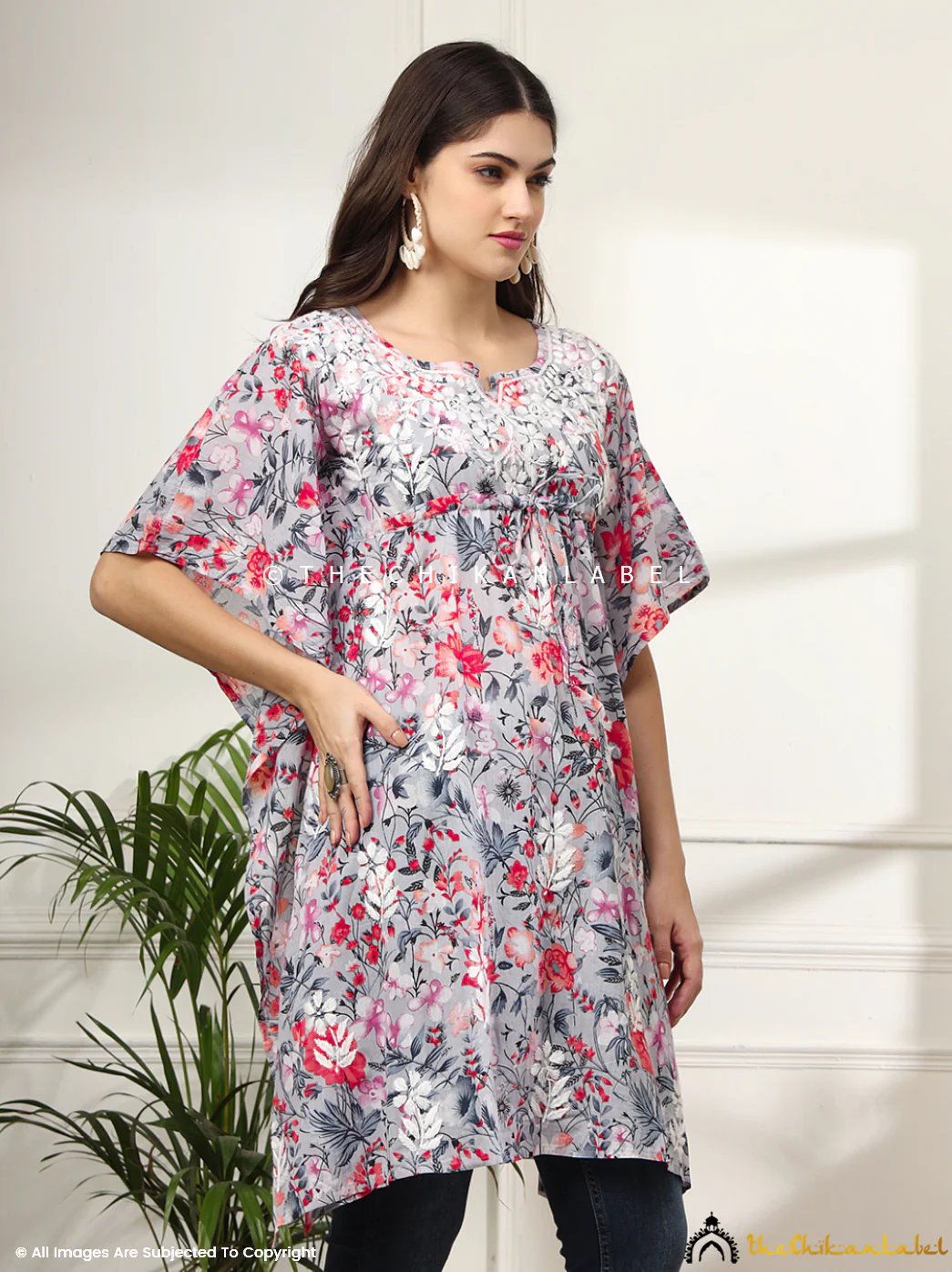 Himani Mulmul Cotton Short Kaftan - Red - Image 7