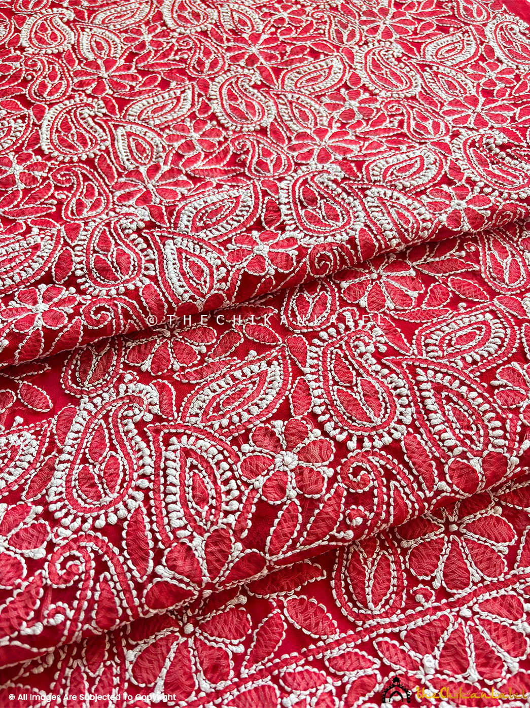 Ishanvi Georgette Chikankari Un-Stitched Suit with Dupatta-Red - Image 3