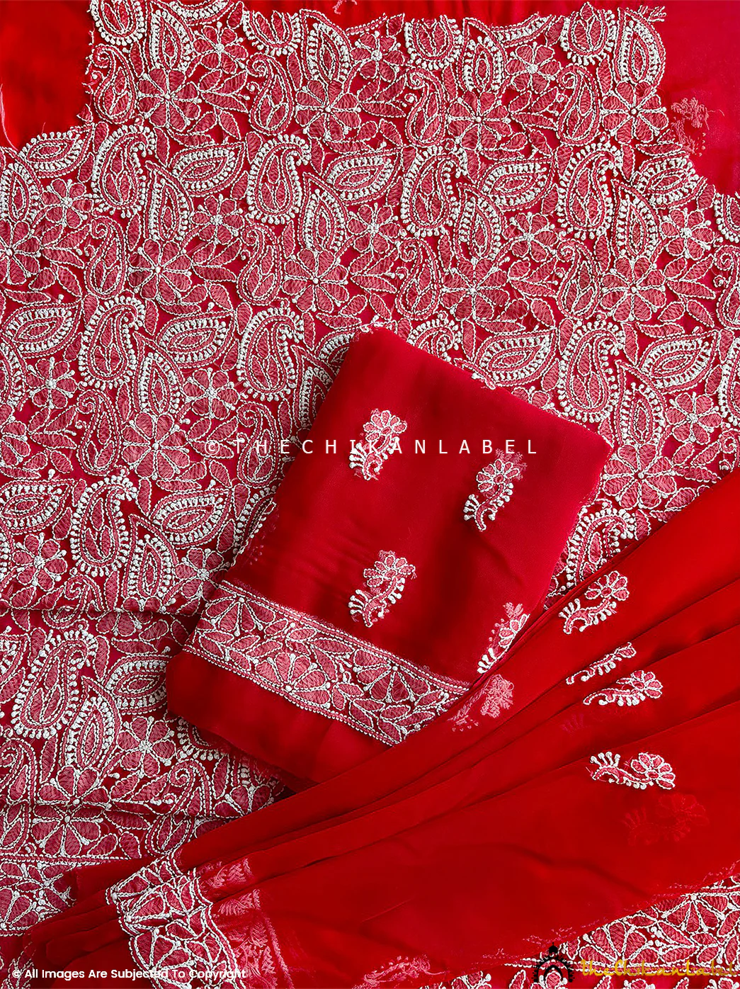 Ishanvi Georgette Chikankari Un-Stitched Suit with Dupatta-Red - Image 4