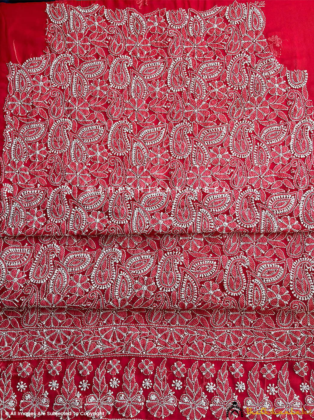 Ishanvi Georgette Chikankari Un-Stitched Suit with Dupatta-Red - Image 5