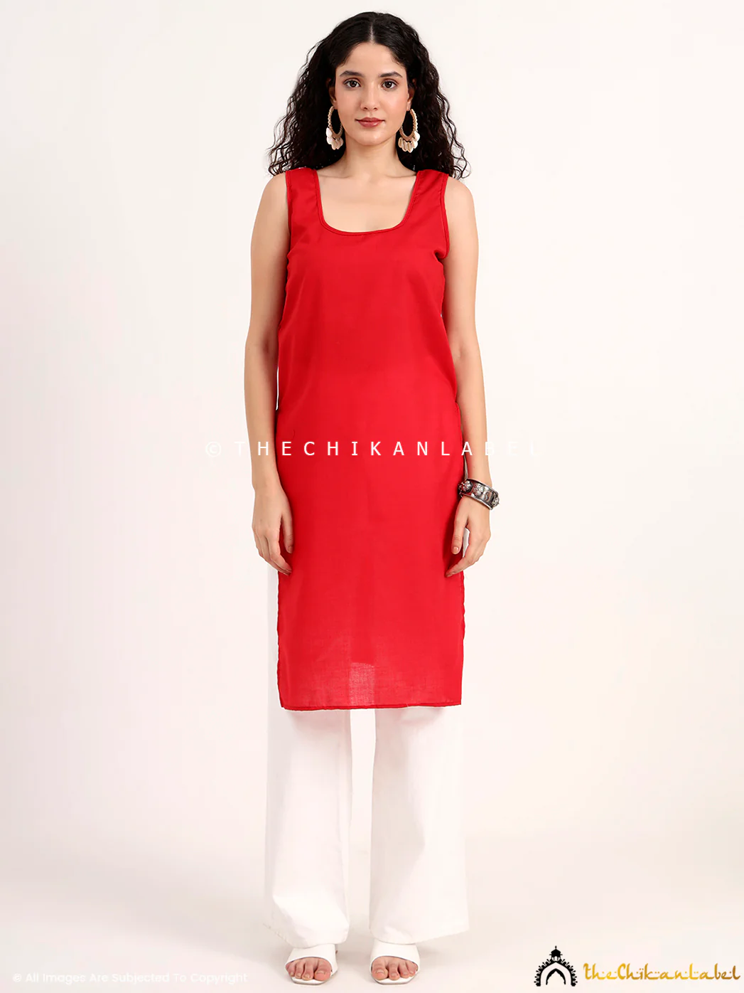 Mahak Georgette Chikankari Straight Kurti with Inner - Red - Image 7