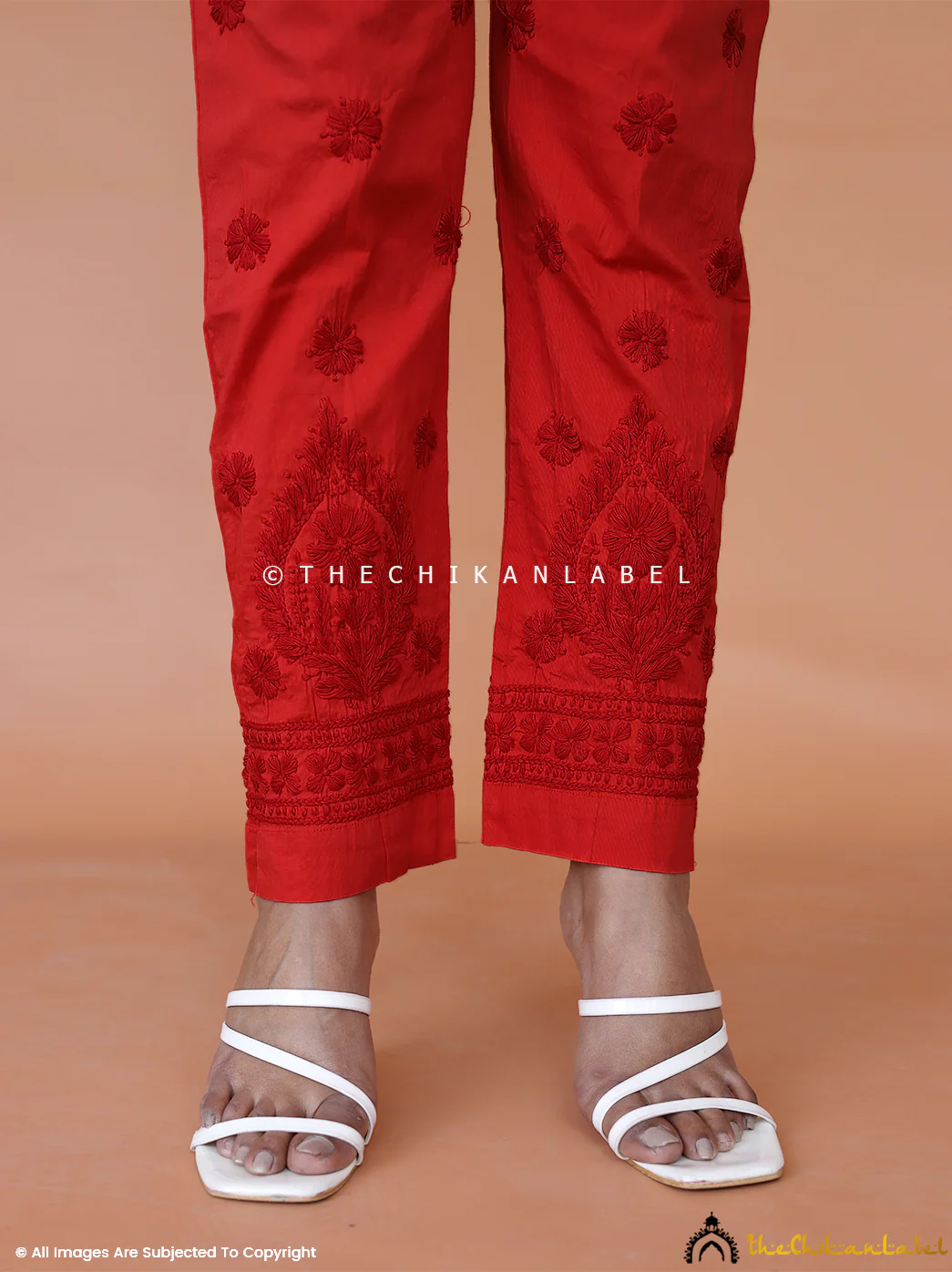 Mayuri Lycra Straight Chikankari Cigarette Pant - Red - Image 2
