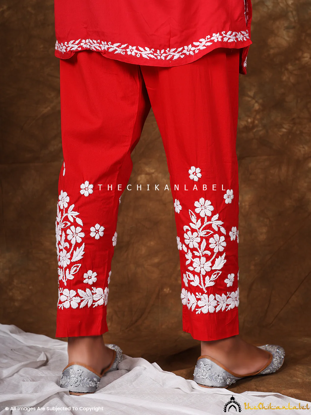 Nuha Lycra Straight Chikankari Cigarette Pant - Red - Image 10