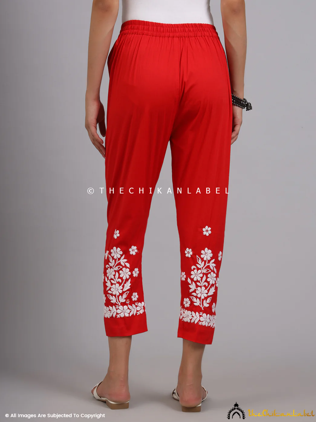 Nuha Lycra Straight Chikankari Cigarette Pant - Red - Image 5