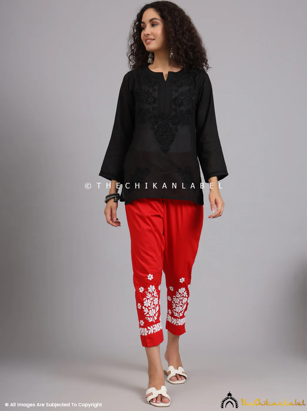 Nuha Lycra Straight Chikankari Cigarette Pant - Red - Image 6