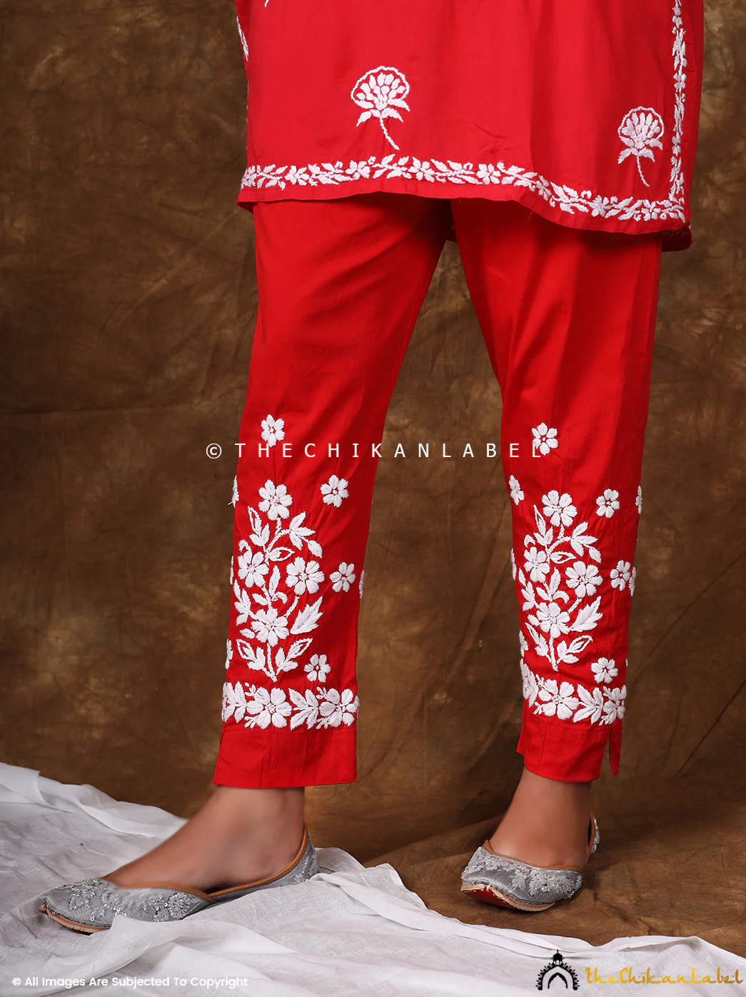 Nuha Lycra Straight Chikankari Cigarette Pant - Red - Image 8
