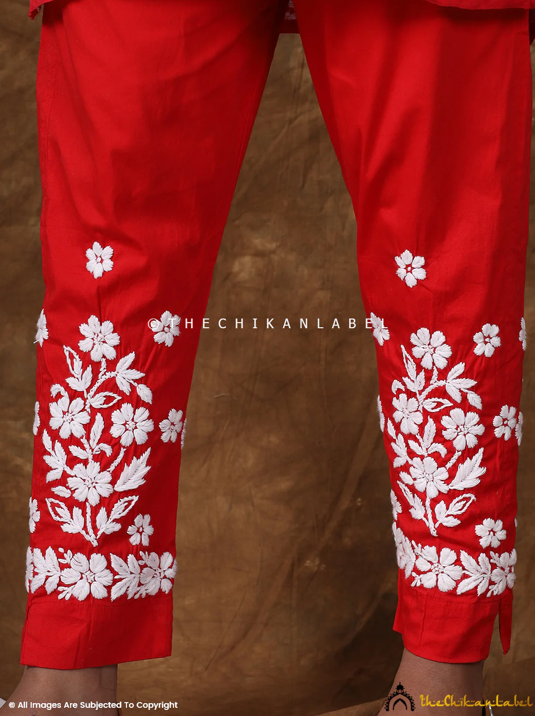 Nuha Lycra Straight Chikankari Cigarette Pant - Red - Image 9