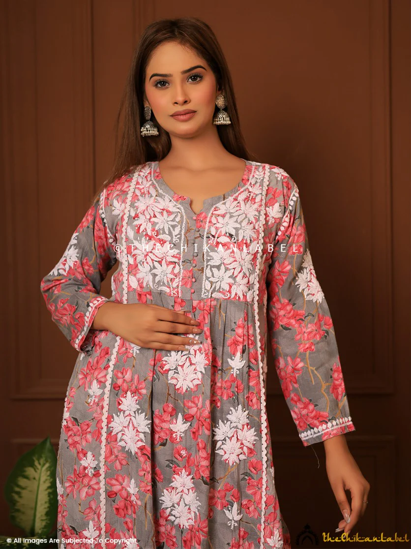 Nyra Modal Chikankari Kurta Set - Red - Image 2