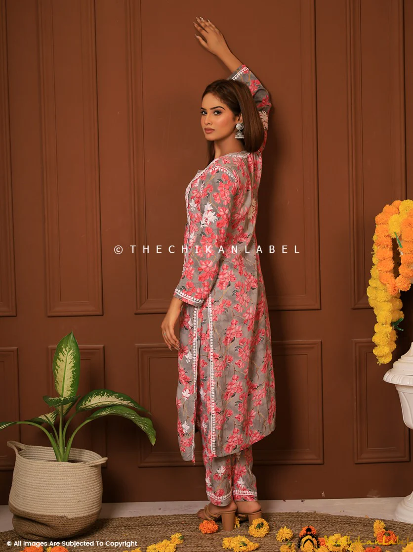 Nyra Modal Chikankari Kurta Set - Red - Image 3
