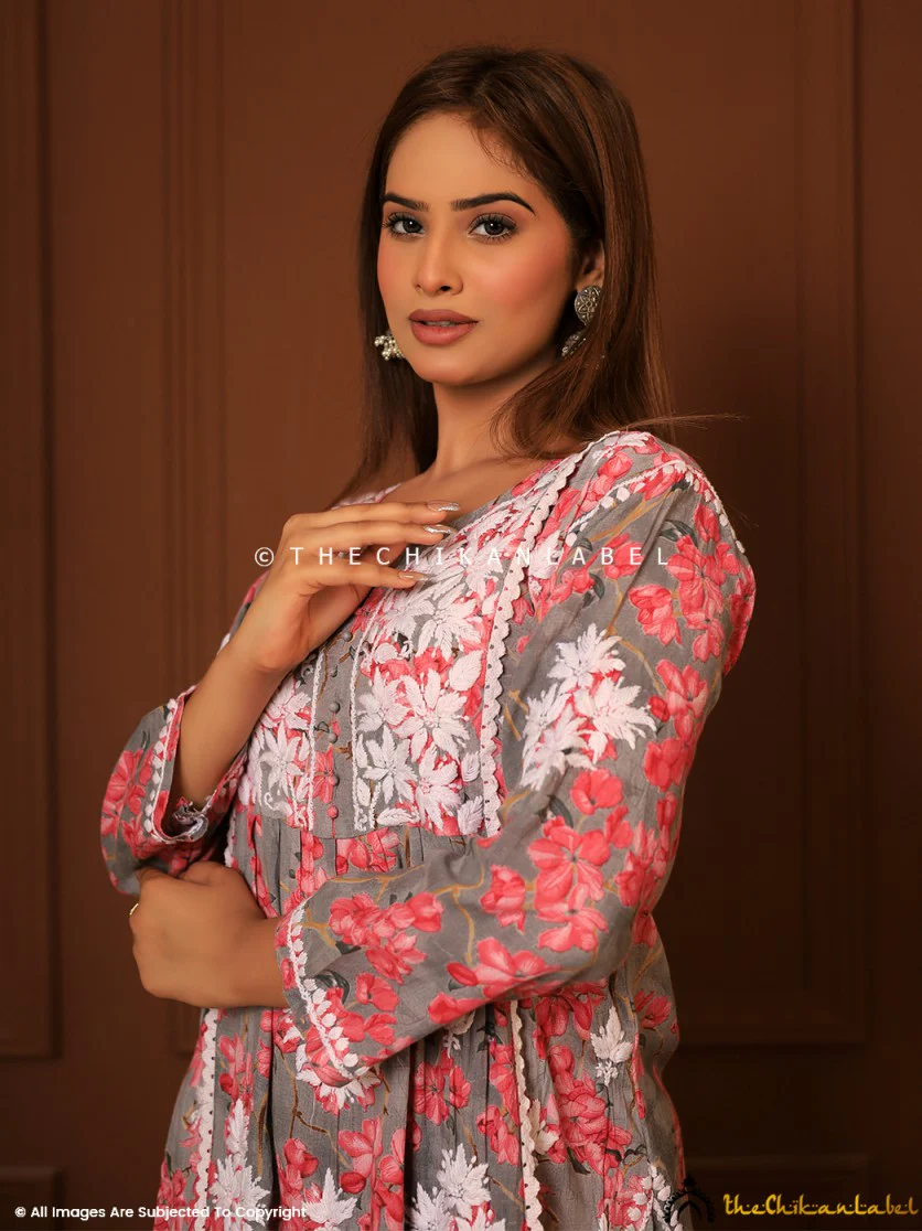 Nyra Modal Chikankari Kurta Set - Red - Image 4