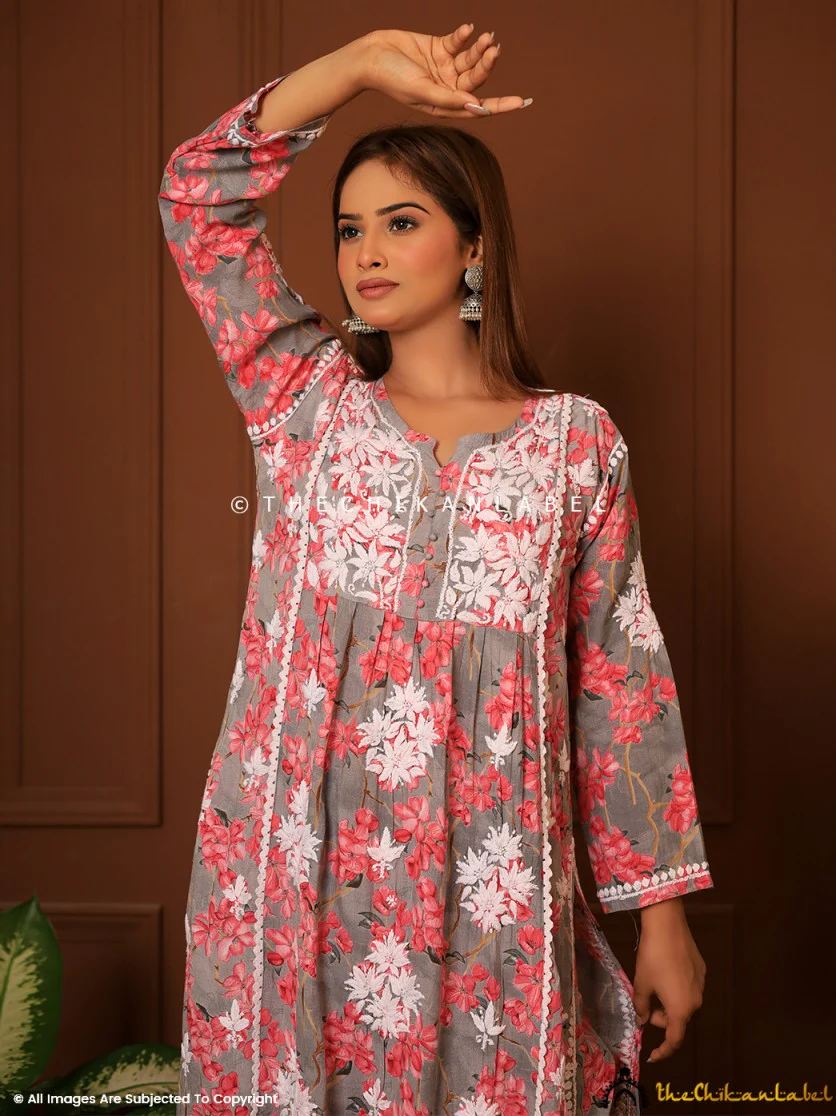 Nyra Modal Chikankari Kurta Set - Red - Image 5