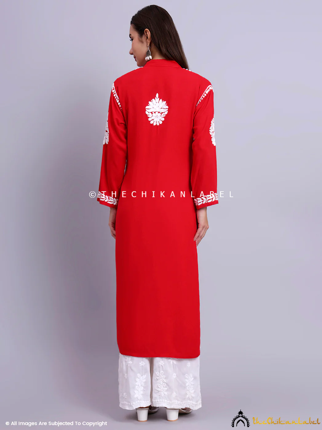 Riddhi Rayon Chikankari Straight Kurti - Red - Image 3